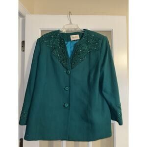 Nolan Miller women’s beaded blazer embellished sequined 100% wool 3 button 20W